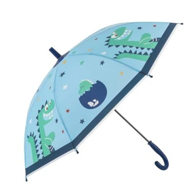 Abbildung von Idena 50115 Regenschirm für Kinder aus Kunststoff mit Dino Motiv, Stockschirm manueller Öffnung, Durchmesser 83 cm und Länge ca. 66