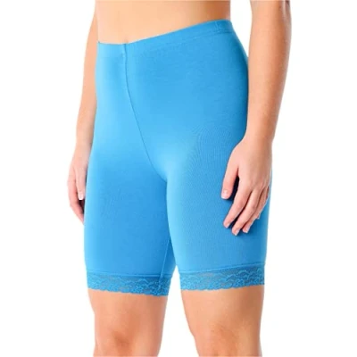Abbildung von Merry Style Damen Kurze Leggings mit Spitze Freizeithose High Waist Radlerhose Hohe Taille aus Viskose MS10 431 (Blau, XXL)