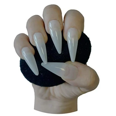 Abbildung von 600 Stück Extra lange Stiletto gerade spitze Vollabdeckung NATURAL Press On Acryl falsche Nägel Tips Professional Salon &amp; Home Use