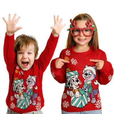 Abbildung von Paw Patrol Weihnachts FÜR Marshall und everest Strickpullover für Kinder, Größe: 122/128,