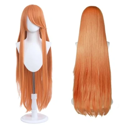 Abbildung von 100cm lange Perücke, universelle Anime Kostüm Cosplay perfekt für Party, täglichen Gebrauch, Festivals und Halloween, ideal TV, Film, Charakter (Orange)