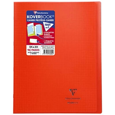 Abbildung von Clairefontaine 981604C Packung mit 10 Heften Koverbook DIN A4+, 24x32cm, 48 Blatt kariert Rand, 90g, Einband PP, Rot, 1 Pack