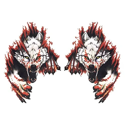 Abbildung von VGOL 2 Stück 3D Lebensechte Wolf Aufkleber Simulation Tier Selbstklebendes PET Dekoratives Emblem Abzeichen für Auto Motorrad Fenster Wand Laptop