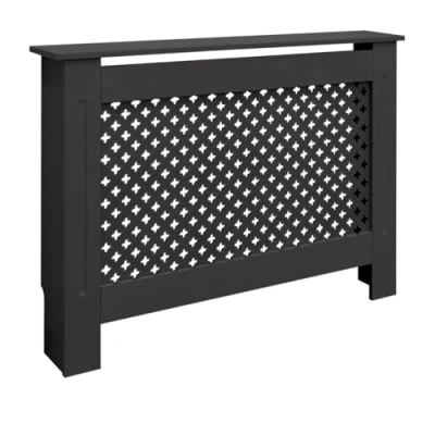 Abbildung von ECD Germany Heizkörperverkleidung mit Wabenmuster 112x19x82 cm Schwarz MDF lackiert für Schlafzimmer Wohnzimmer Heizungsverkleidung Heizkörperabdeckung Heizungsabdeckung Heizung Heizkörper Abdeckung