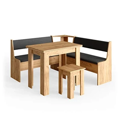Abbildung von Vicco Eckbankgruppe Roman, Goldkraft Eiche/Anthrazit, 150 x cm mit Tisch