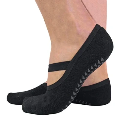 Abbildung von 2er Pack Damen Baumwolle Bunt Invisible Yoga Socken Füßlinge mit Antirutsch ABS Sohle und Silikon (37/42 EUR, Black)