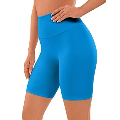 Abbildung von CRZ Yoga Naked Feeling Damen Kurze Leggings High Waist Blickdicht Fithess Shorts Radlerhose Sporthose 20cm Madagaskar Blau 40
