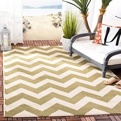 Abbildung von SAFAVIEH Geometrisch Teppich für Wohnzimmer, Esszimmer, Schlafzimmer Courtyard Collection, Kurzer Flor, Grün und Beige, 201 X 290 cm