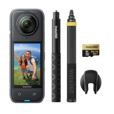 Abbildung von Insta360 X4 Drohnenfreies Bundle wasserdichte 8K 360 Action Cam, 4K Weitwinkelvideos, Unsichtbarer Selfie Stick Effekt, Abnehmbarer Linsenschutz, 135 min Akkulaufzeit, KI Bearbeitung