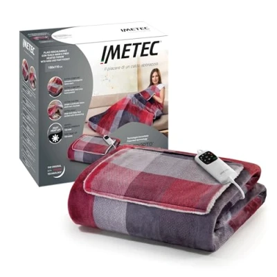 Abbildung von Imetec Adapto Velvet Tartan Heizdecke mit Taschen für Hände und Füße, 150x110 cm Wärmedecke, geringer Verbrauch, Technologie, sicher, schnelles Aufheizen, 6 Temperaturen, waschbar