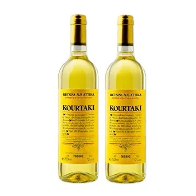 Abbildung von 2x 750 ml Retsina Kourtaki 12% gehartzter Weißwein Weiß Wein aus Griechenland Attika Savatiano