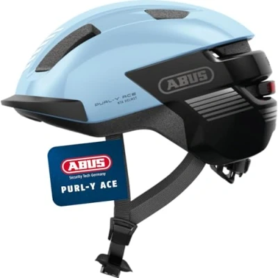 Abbildung von ABUS Fahrradhelm Purl Y ACE mit LED Licht geeignet Fahrten auf E Bike und S Pedelec Trendiger NTA Schutzhelm für Erwachsene Jugendliche Hellblau, Größe L
