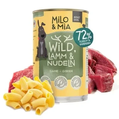 Abbildung von Premium Nassfutter für Hunde mit Wild, Lamm &amp; Nudeln Sparpaket 24x400g