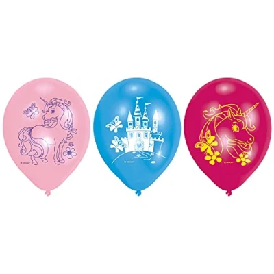 Abbildung von Ballon Einhorn Regenbogen rosa/blau 6 Stücke
