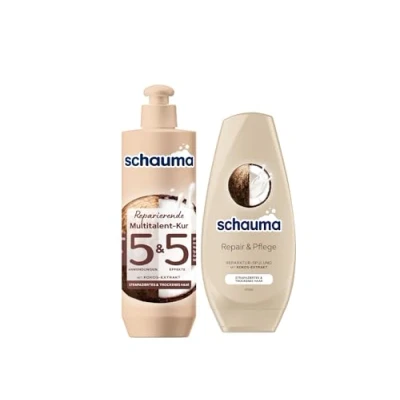 Abbildung von Schauma 5&amp;5 Reparierende Multitalent Kur (300 ml) Haarmaske Haarkur Splissversiegelung &amp; Schwarzkopf Spülung Repair Pflege (250 Kokos Extrakt pflegt bessere Kämmbarkeit