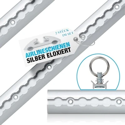 Abbildung von NTG 2 Stück je 1 m Airlineschiene halbrunde Form aus Aluminum mit Bohrungen Set INKL. 10 STÜCK Fitting Ladungssicherung für LKWs, Anhänger, Wohnmobile eloxiert 1000mm