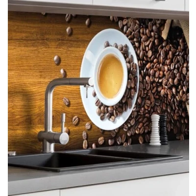 Abbildung von MyMaxxi Küchenrückwand Folie selbstklebend matt Versteift einfache Montage ohne Bohren Motiv Kaffee 60cm hoch Spritzschutz Küche Klebefolie Bohnen Trinken 340 x