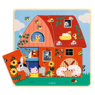 Abbildung von Djeco Schichtpuzzle: Chez Moo 12 Teile Babypuzzle DJ01482
