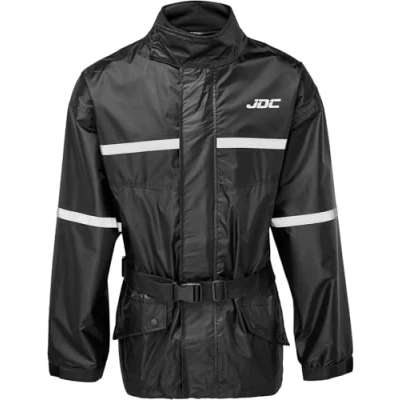 Abbildung von JDC wasserdichte Motorrad Regenüberzugsjacke Hohe Sichtbarkeit Shield Schwarz S