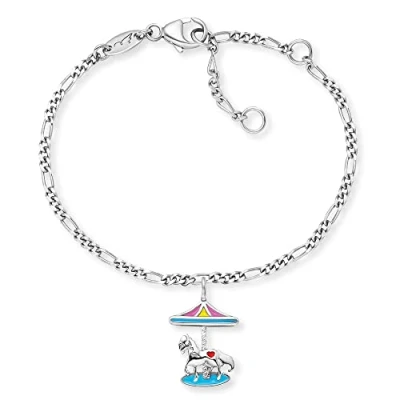 Abbildung von Herzengel Mädchen Kinder Armband aus Sterling Silber und einem Anhänger mit buntem Karussel Emaille Karabinerverschluss längenverstellbar nickelfrei