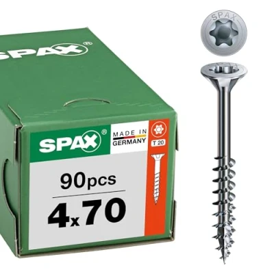 Abbildung von SPAX Universalschraube, 4 x 70 mm, 90 Stück, Teilgewinde, Senkkopf, T STAR plus T20, 4CUT, WIROX A9J 8000000276835