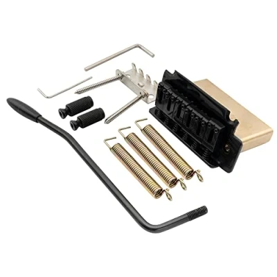Abbildung von Musiclily Pro 52,5mm Moderne 2 Point Tremolo Steg Bridge 40mm Solide Messing Block für Squier Strat Style E Gitarre, Schwarz