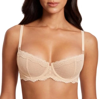 Abbildung von DOBREVA Balconette BH Damen mit Bügel Push Up Dirndl Spitze BHS Sexy Grosse Grössen Ungefüttert Beige 80B