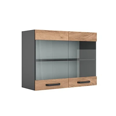 Abbildung von Vicco Glashängeschrank R Line, Goldkraft Eiche/Anthrazit, 80 cm
