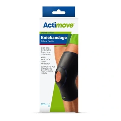 Abbildung von Actimove SPORTS EDITION Kniebandage mit offener Patella feste Kompression für den Sport Schwarz, Small