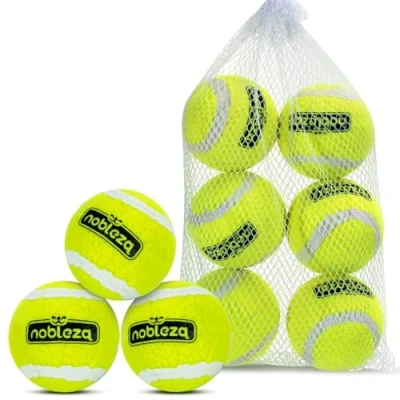 Abbildung von Nobelza Hundeball, 6 Stück Hundespielzeug Ball, Bouncy und Durable Tennisbälle mit Mesh Tragetasche für Aggressive Kauer Kleine Mittelgroße Große Hunde, Ø 6,35cm