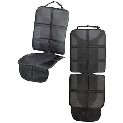 Abbildung von Lescars Autositzschoner: 2er Set Premium Kindersitz Unterlage, 2 Netztaschen, Isofix geeignet (Sitzschutz Auto Kindersitz, Sitzauflage Organizer)