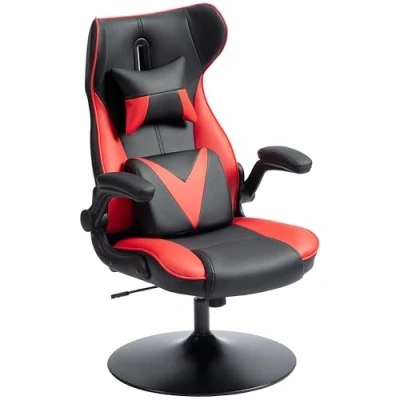Abbildung von Vinsetto Gaming Stuhl mit Wippenfunktion, ergonomischer Computerstuhl, höhenverstellbar Bürostuhl, drehbar Schreibtischstuhl Kopf und Lendenkissen, bis 120 kg belastbar, Schwarz+Rot