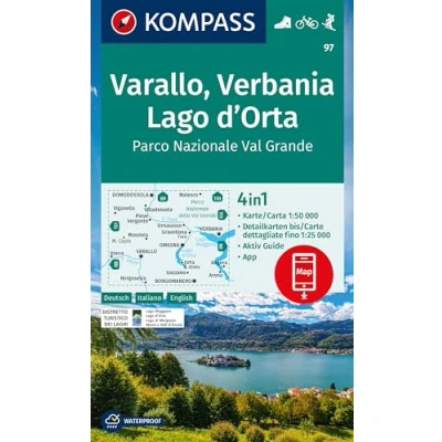 Abbildung von KOMPASS Wanderkarte 97 Varallo, Verbania, Lago d&#039;Orta, Parco Nazionale Val Grande 1:50.000: 4in1 mit Aktiv Guide und Detailkarten ... in der App. Fahrradfahren. Skitouren.