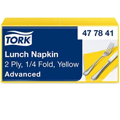 Abbildung von Tork 477841 Lunchservietten Gelb / 2 lagige Servietten für kleine Gerichte oder Snacks Advanced Qualität 10 x 200 (2000) Papierservietten 32,6 33 cm (B L) 1/4 Falz