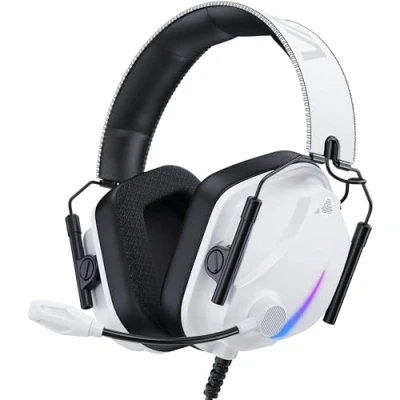Abbildung von Vakedy HW12 Gaming Headset für PS4 PS5 PC Xbox One Switch,Gamer mit Bass Surround Sound, Mikrofon, Noise Cancelling Kopfhörer 3.5mm Klinke Weiß