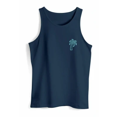 Abbildung von Neverless TANK Palme LOGO Print Sommer Badge Emblem Minimal LINE ART Fashion Streetstyle Muskel Top, Herren, Größe: Small, Navy blau