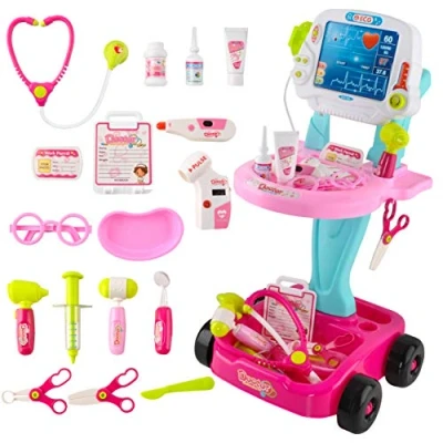 Abbildung von Redfink Spielzeug Arztkoffer Kleines Arztset für Kinder Rosa Kinderwagen