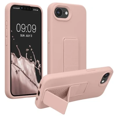 Abbildung von kwmobile Handyhülle kompatibel mit Apple iPhone SE 2025 / 4 4. Generation Hülle Fingerhalter und Standfunktion Silikon Case Handy Cover in Altrosa