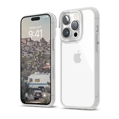 Abbildung von elago Doppelter Transparenter Hülle Kompatibel mit iPhone 14 Pro (6.1&quot;), PC + TPU Technologie, Vergilbungsschutz, Kristallklar, Stoßsicherer Stoßfängerabdeckung, Ganzkörperschutz (Weiß)