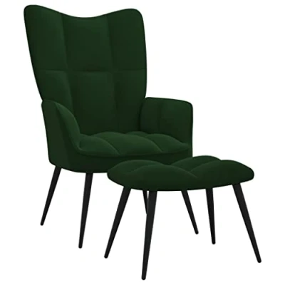 Abbildung von vidaXL Relaxsessel mit Hocker Fernsehsessel Sessel Polsterstuhl Stuhl Relaxstuhl Polstersessel Armsessel Ohrensessel Wohnzimmer Dunkelgrün Samt