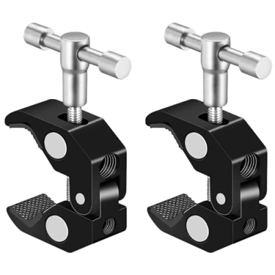 Abbildung von 2 Stück Kameras Super Clamps, Klemme, Magic Arm Clamp mit 1/4 und 3/8 Gewindeclips, Kameraklammer Halterung, Kamera Klemme Stativ für Blitzlicht, Stativ, LED Leuchten