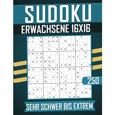 Abbildung von Sudoku Erwachsene 16x16 Sehr Schwer Bis Extrem: 250 Großdruck Rätsel mit Lösungen.