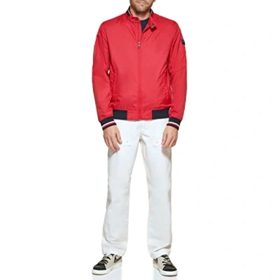 Abbildung von Tommy Hilfiger Herren Lightweight Varsity Rib Knit Bomber Jacket Shell Jacke, Rot Poly, XL