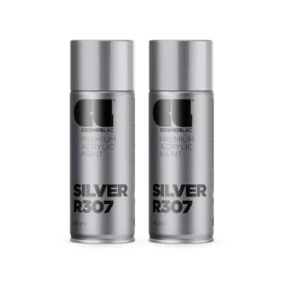 Abbildung von COSMOS LAC Sprühlack Silber, glänzend 2er Set Spraydosen Sprühfarbe DIY Lack Acryllack Silberspray Farbspray Sprühdose Lackspray Farbe für Kunststoff, Metall, uvm. Silber