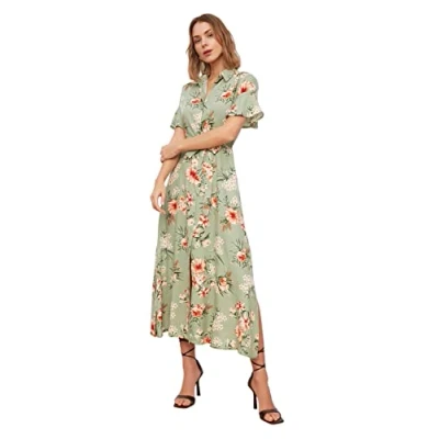 Abbildung von Trendyol Damen Women Shirt Woven Dress Midi Hemdkleid, Regular Fit, gewebtes Kleid, Very Colorful, 38