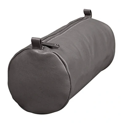 Abbildung von Clairefontaine 77035C Schlampermäppchen Age Bag (aus Leder, 22 x 8 cm, rund, groß, mit Metallverschluß) 1 Stück, grau