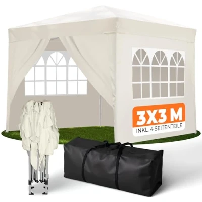 Abbildung von Kronenburg Faltpavillon 3x3 m wasserdicht Gartenpavillon, Partyzelt stabil, UV Schutz 50+, mit 4 Seitenteilen