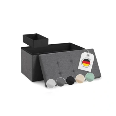 Abbildung von Blumtal Sitzbank mit Stauraum + extra Box Truhenbank 76x38x38 cm Sitztruhe Bequemer Hocker Aufbewahrungsboxen Polsterhocker Sitzbox in Anthrazit