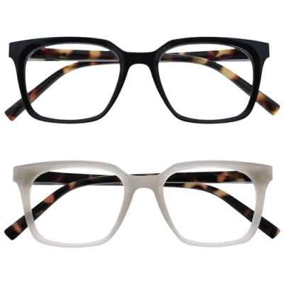 Abbildung von OPULIZE KOI Lesebrille 2er Pack Große Rechteckige Brillenfassung Schwarz Grau Damen, Herren Federscharniere RR50 17 +1.00