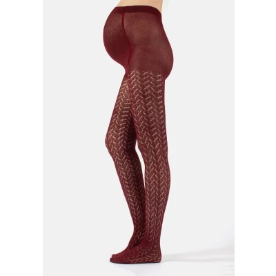 Abbildung von CALZITALY Gestrickte Umstandsstrumpfhose aus Baumwolle Gemusterte Schwangerschaftsstrumpfhosen Grau S, M, L, XL Made in Italy (XL, Bordeaux)